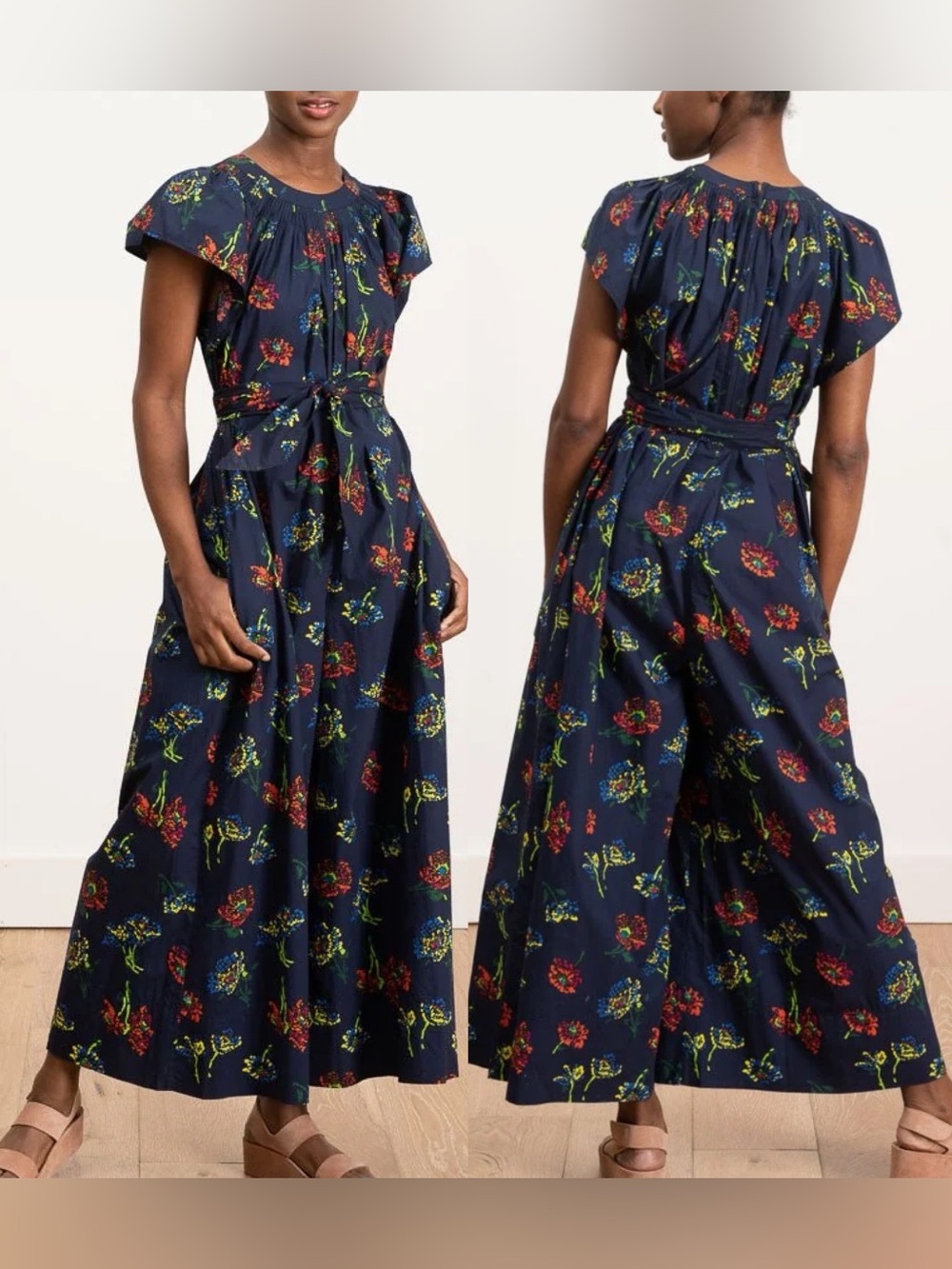 Ulla Johnson coralie jumpsuit navy blue floral print wide leg